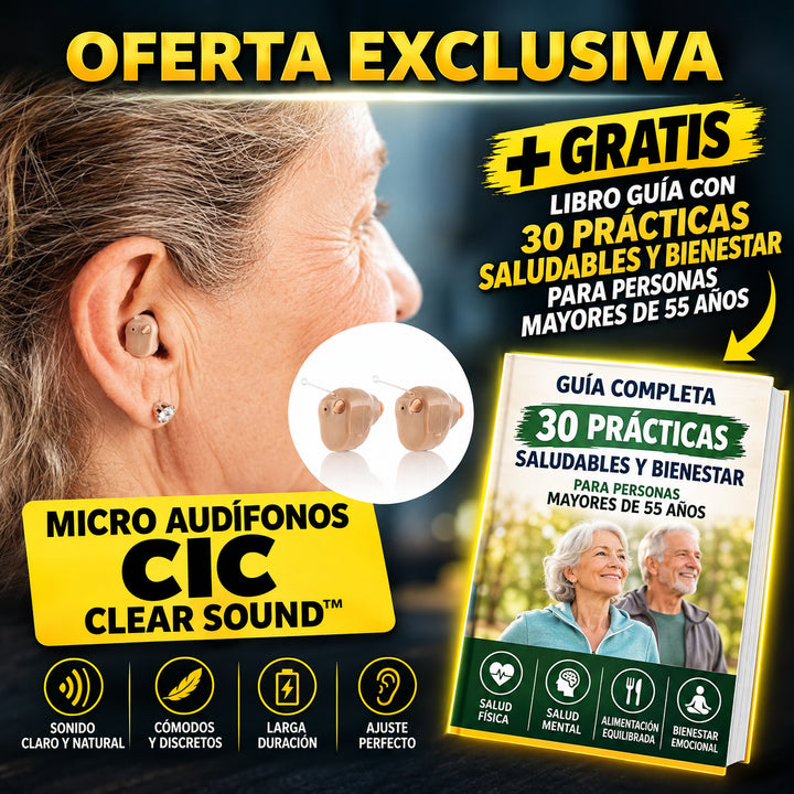 MICRO AUDÍFONOS CIC - CLEAR SOUND™ + Libro GUÍA con practicas saludables 📚