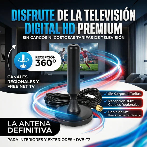 Antena HDTV 4K Universal TV™ UltraHD | COPA DEL MUNDO l +1000 Programas Gratis + Base Magnética Regalo 🎁